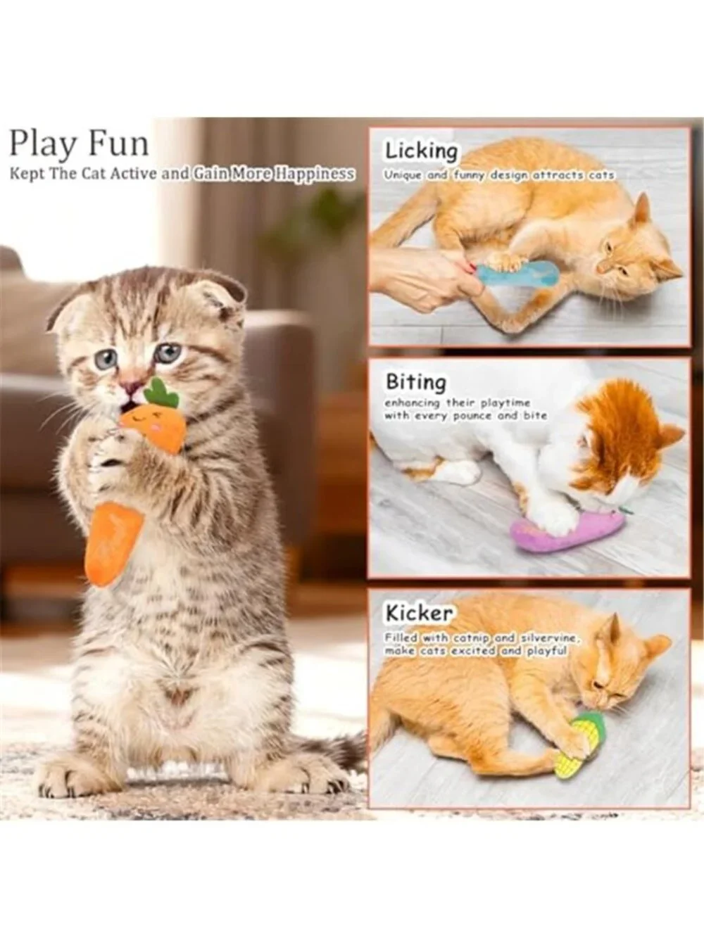 Cat Toys, 5 Pack, Plush Catnip Toys for Indoor Cats Kitten, Interactive
